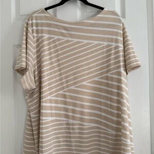 Karen Scott Beige and White Asymmetrical StripeTop - 4X